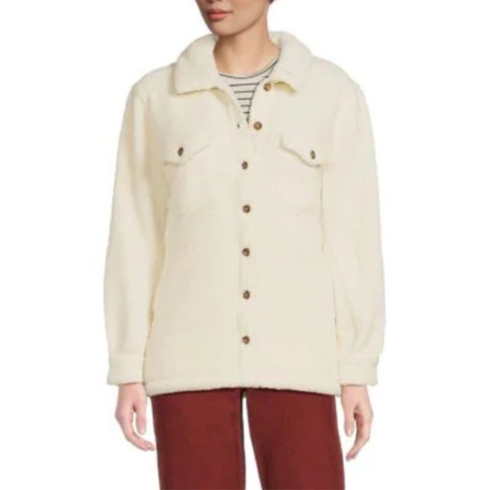 Marine Layer NWT Women's Ivory EDEN Faux Shearling Overshirt, Size XLarge